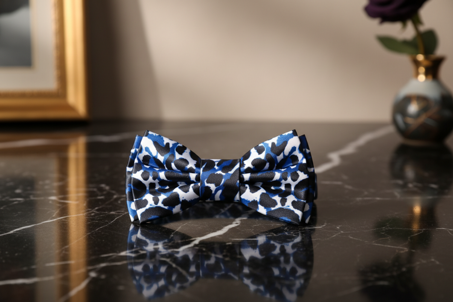 White Blue Black Cheetah Bow Tie Pre Tied