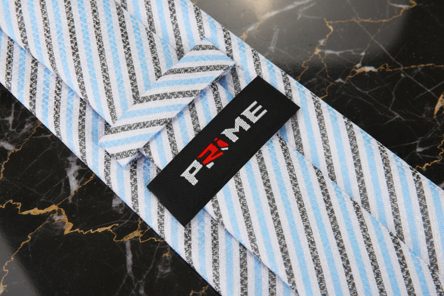 White, Light Blue, Charcoal Stripe Necktie Keep