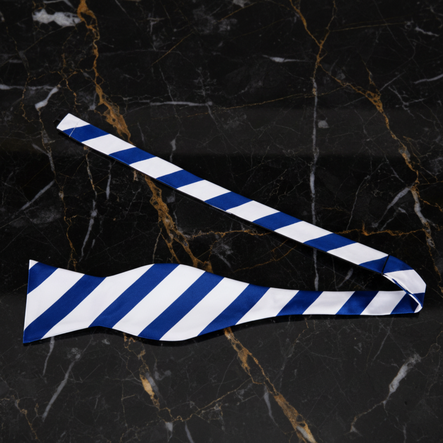 White and Blue Stripe Bow Tie