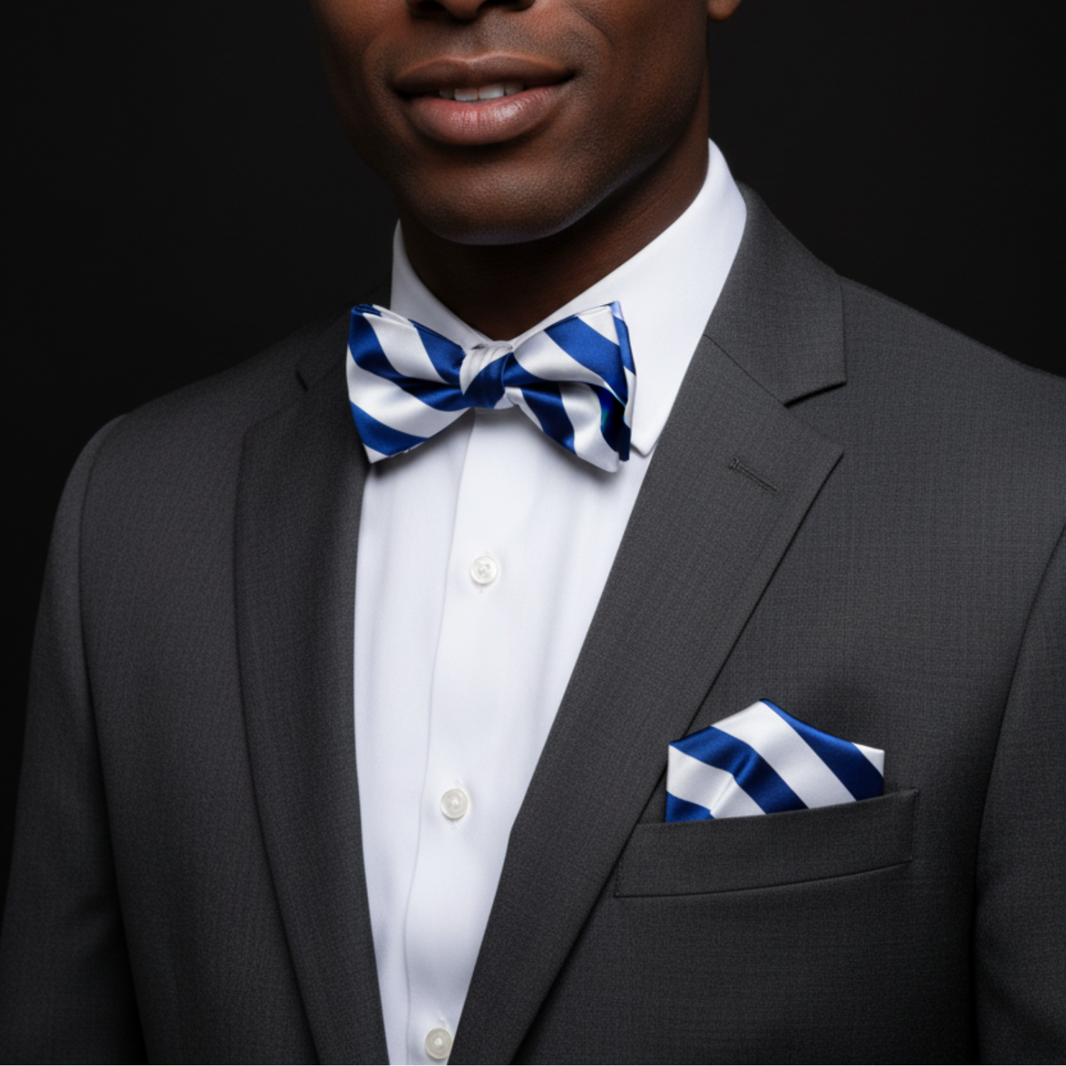 Royal Blue and White Diagonal Stripe Bow Tie