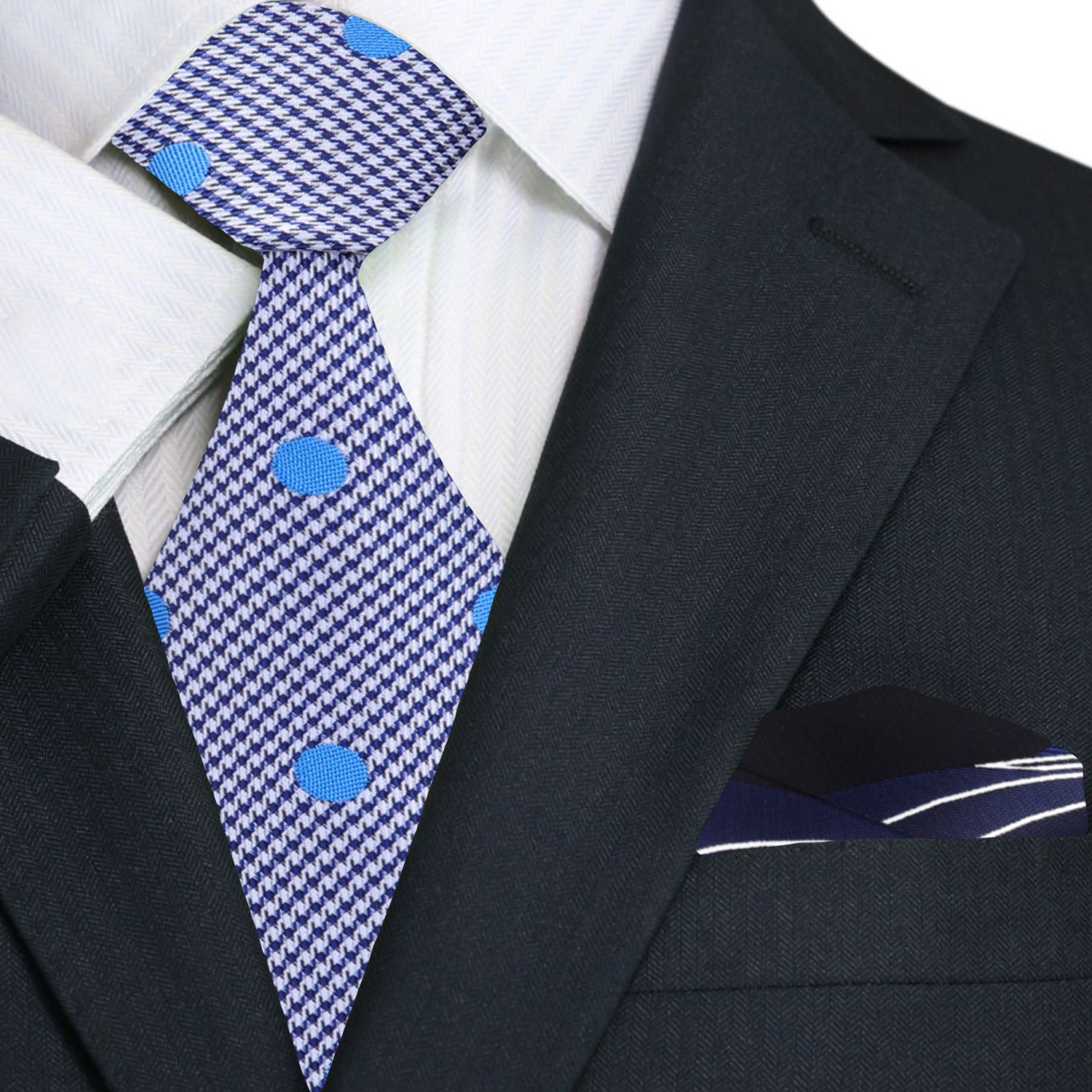 White, Blue Dots Necktie and Accenting Blue Lines Square