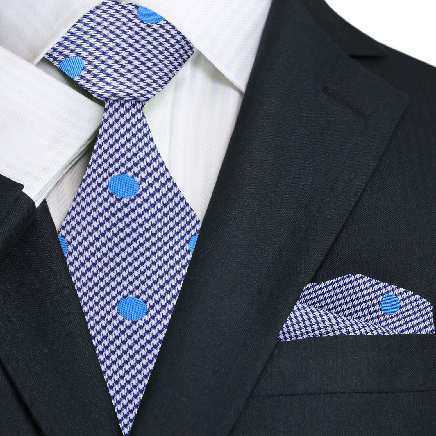 White, Blue Dots Necktie and Square