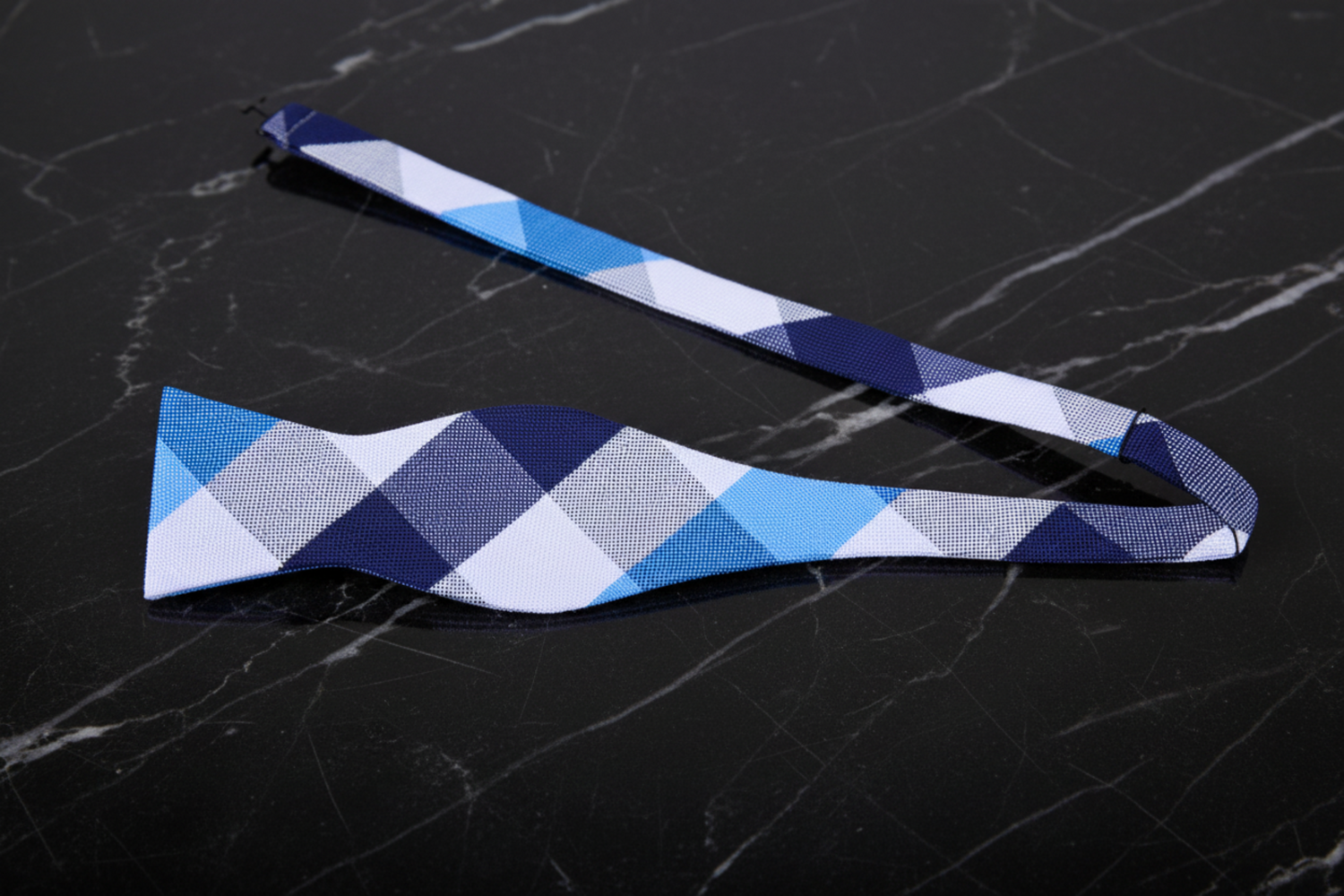 Blue, White Plaid Bow Tie  