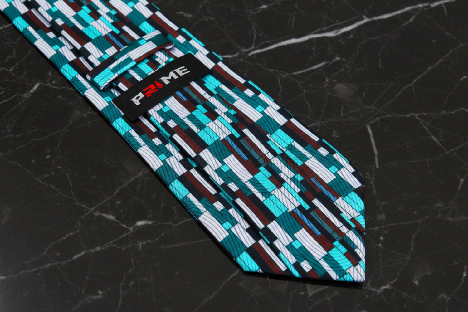 Tie Keep: Light Blue, White, Deep Red Abstract Tie