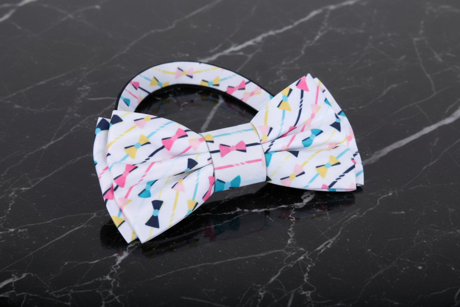 White with Multi Color Bow Ties Bow Tie Pre Tied