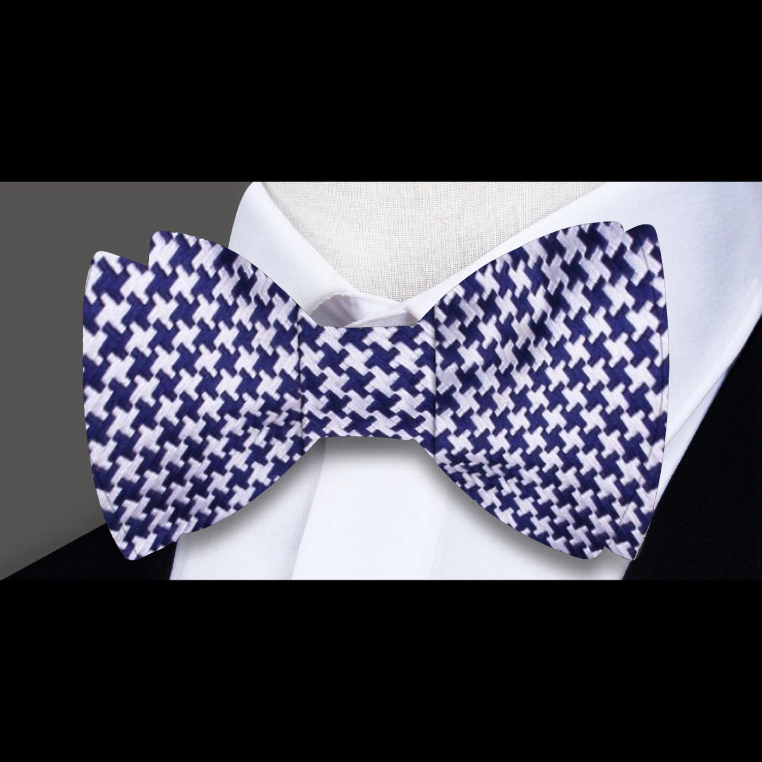 White Dark Blue Hounds Tooth Bull Run Bow Tie Pre Tied
