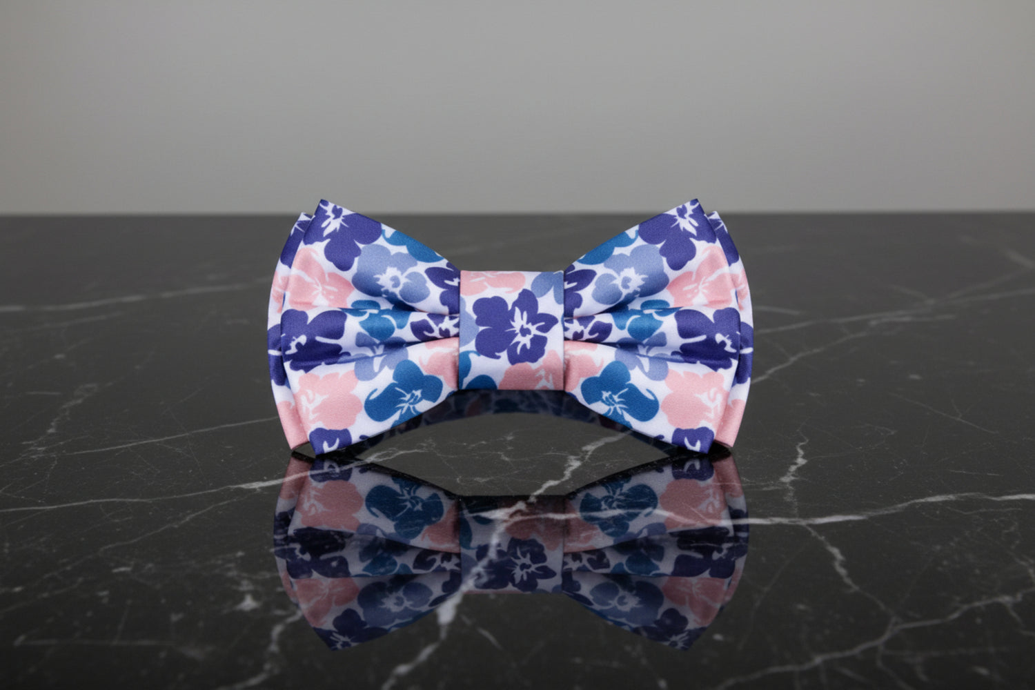 White Rich Teal Light Coral Hibiscus Flowers Bow Tie Pre Tied