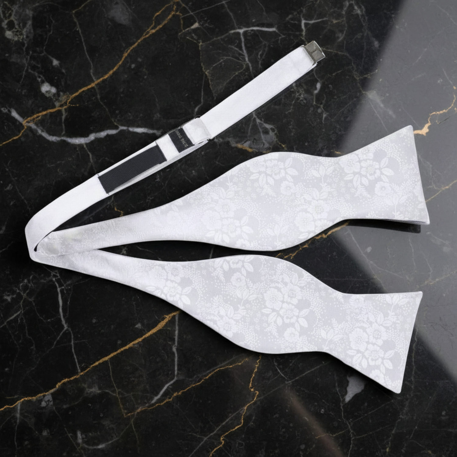White Floral Self Tie Bow Tie