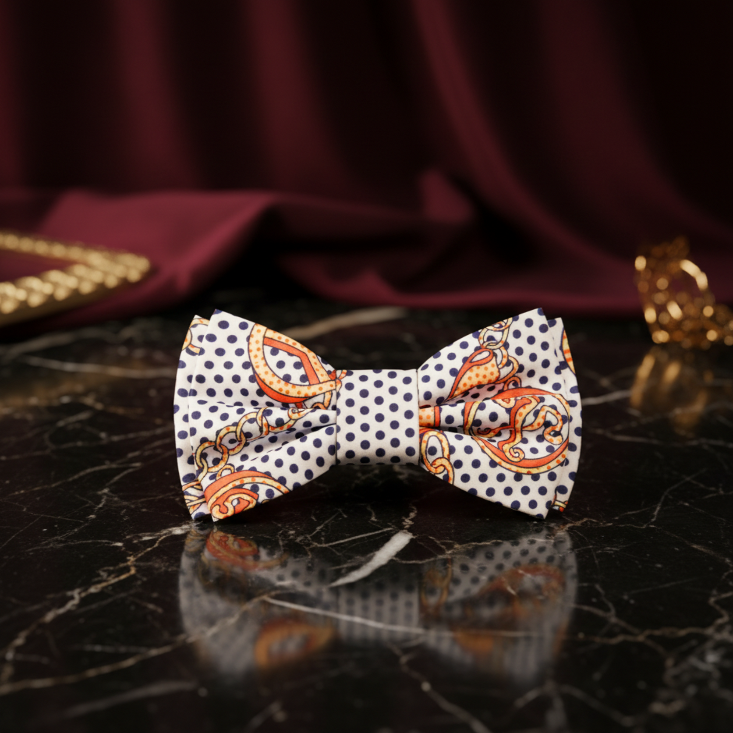 White, Black and Gold Peace Pre Tied Bow Tie