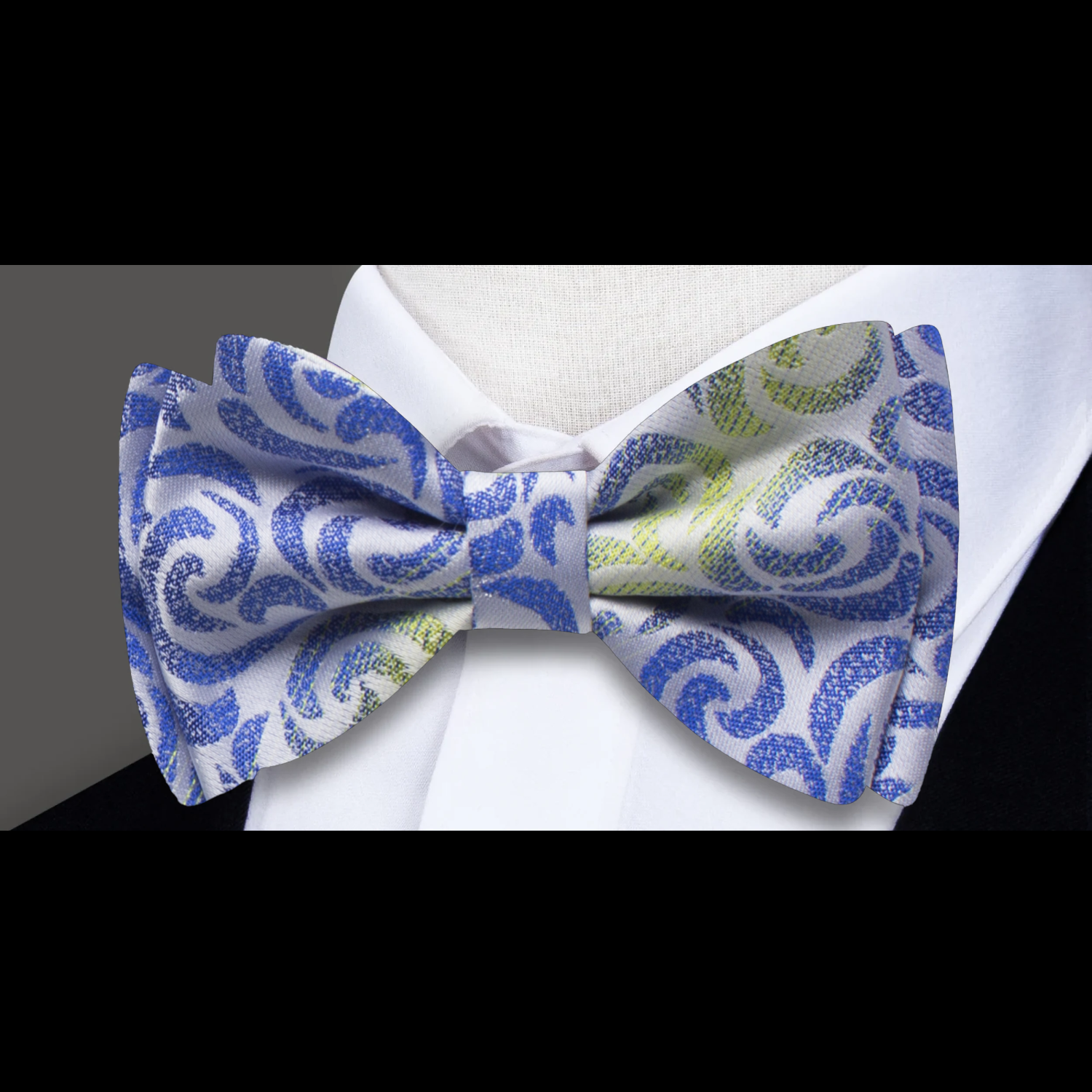 A Green, Blue Abstract Wavy Lines Self Tie Bow Tie