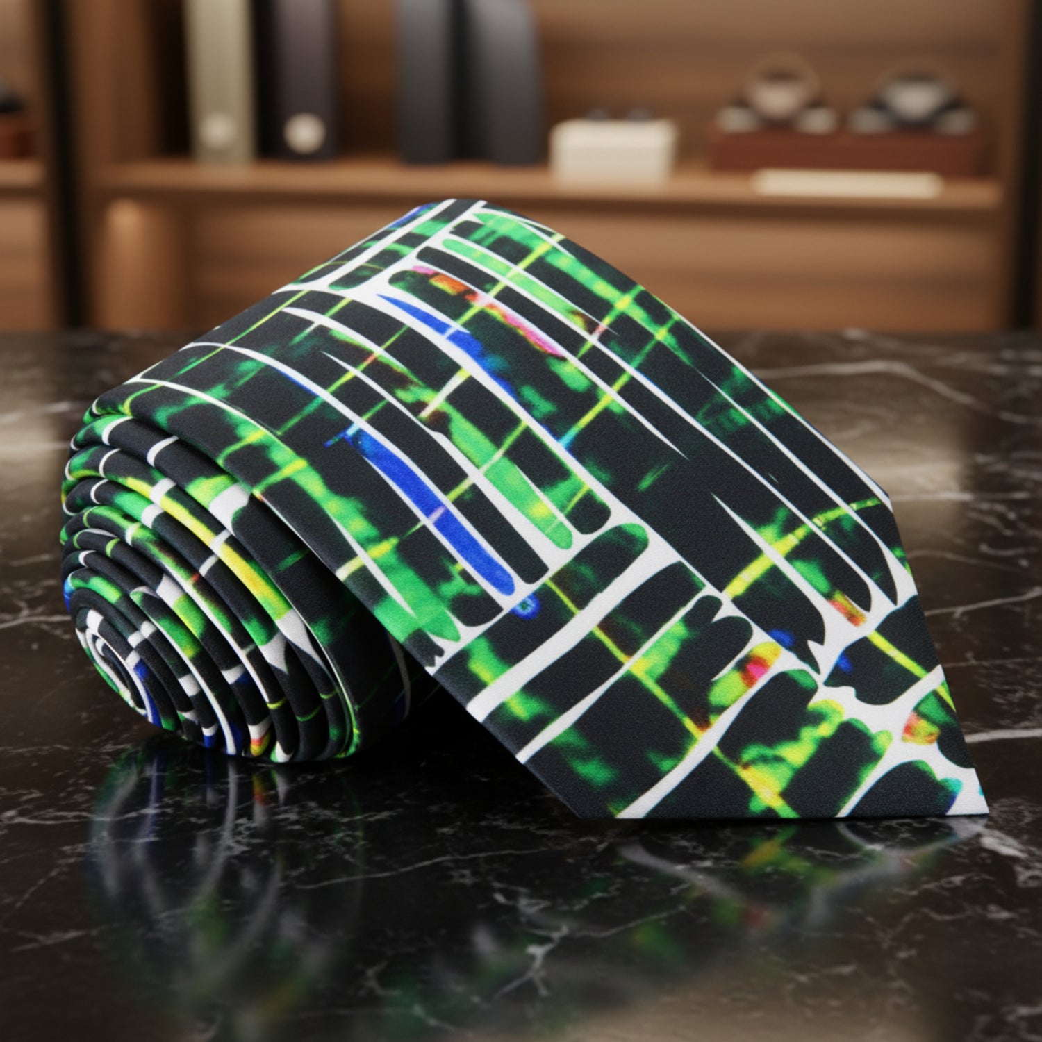White, Green Scribbles Necktie View 3
