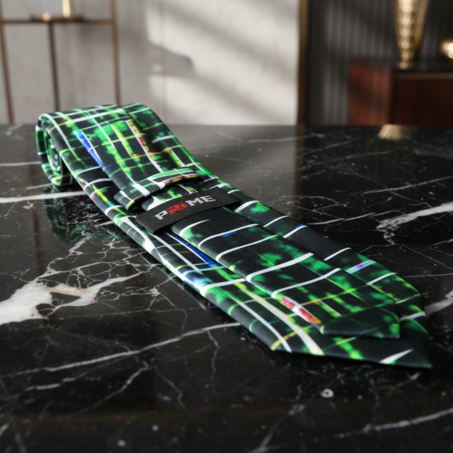 White, Green Scribbles Necktie Keep