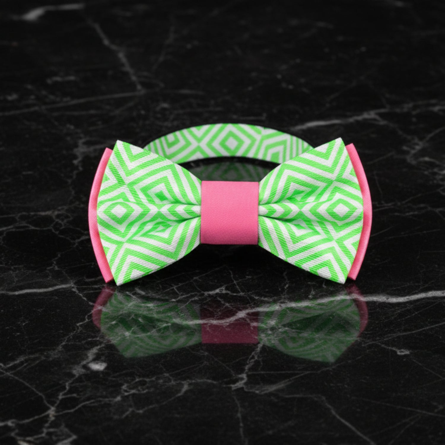 Green, Pink, White Geometric Bow Tie Pre Tied