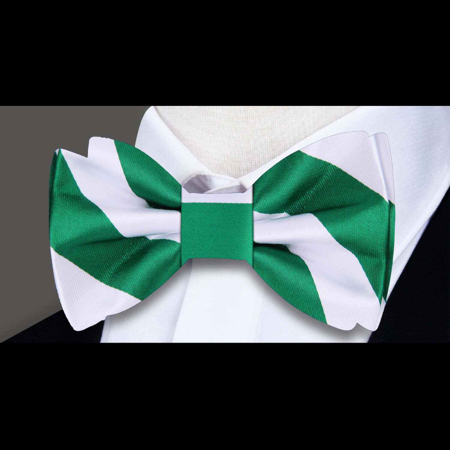 A Green, White Color Stripe Pattern Silk Bow Tie