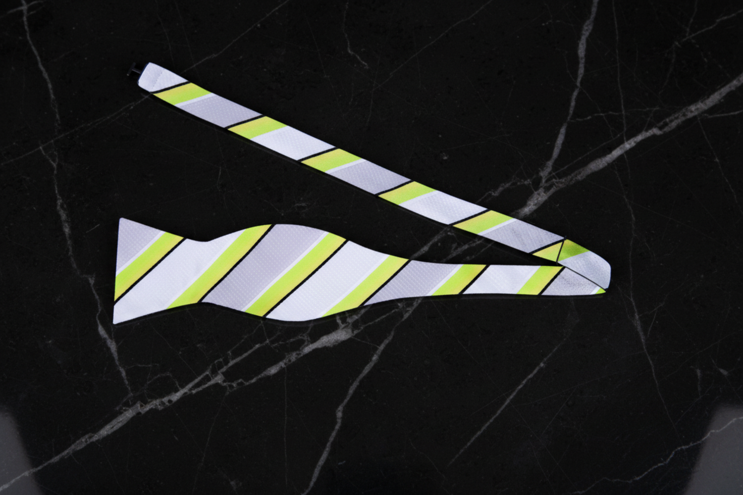 White, Green and Yellow Stripe Self Tie Bow Tie