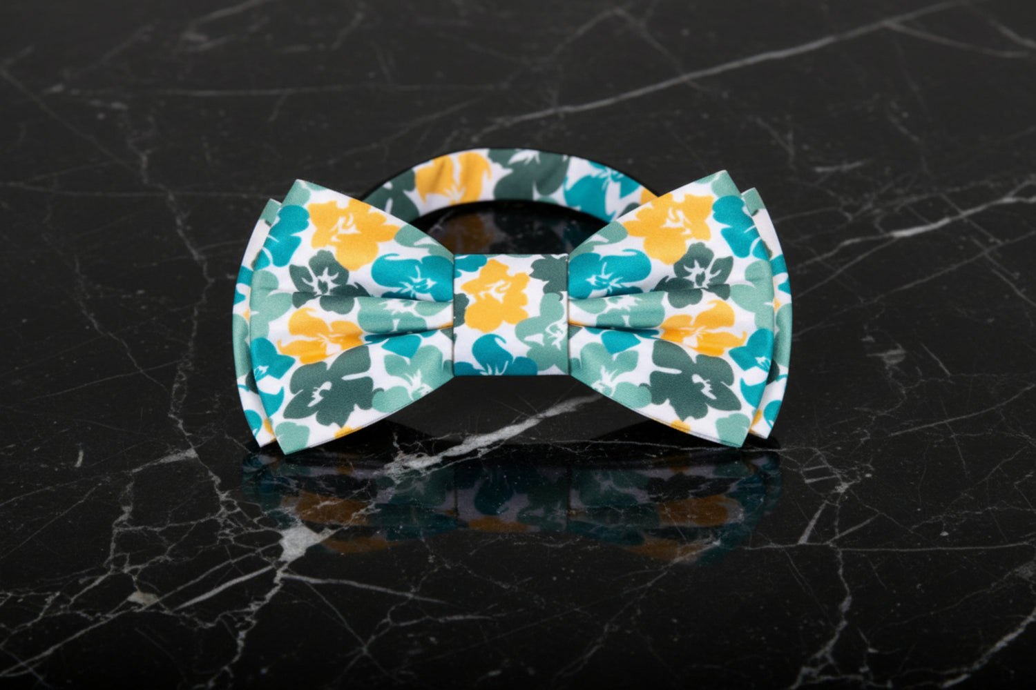 White Green Yellow Hibiscus Bow Tie Pre Tied