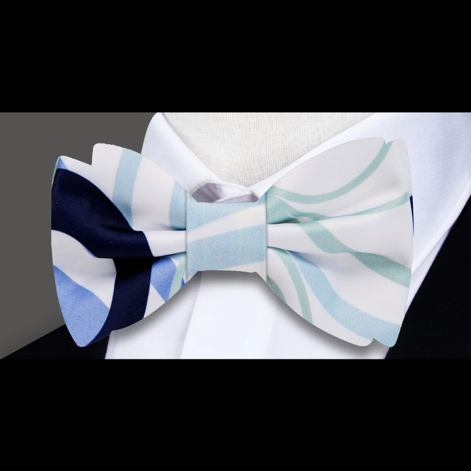 A Light Bone, Black, Pale Cactus, Steel Blue Color Abstract Circle Pattern Bow Tie 
