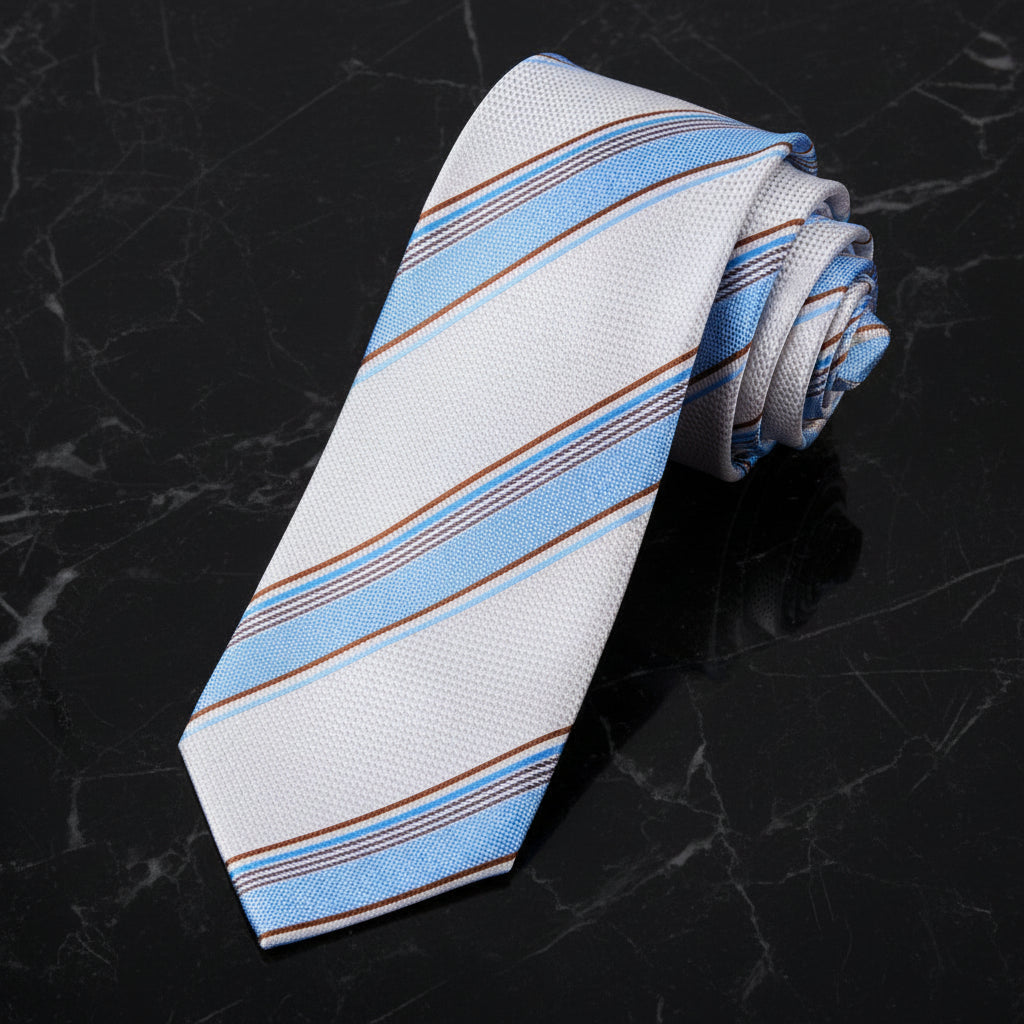 Alt View: White, Blue Stripe Necktie