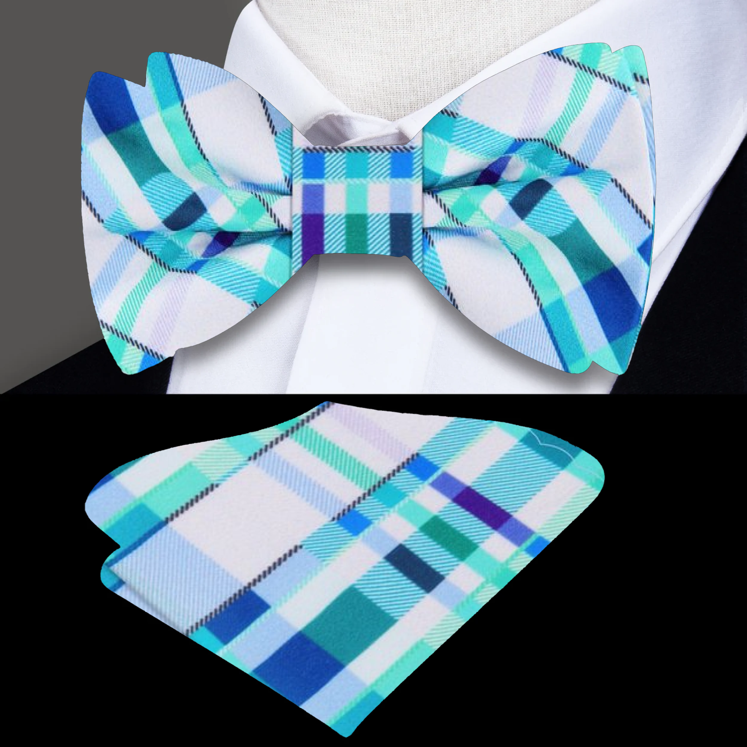 Laser_Blue_Blue_Green_Abstract_Plaid_Bow_Tie_and_Pocket_Square_1