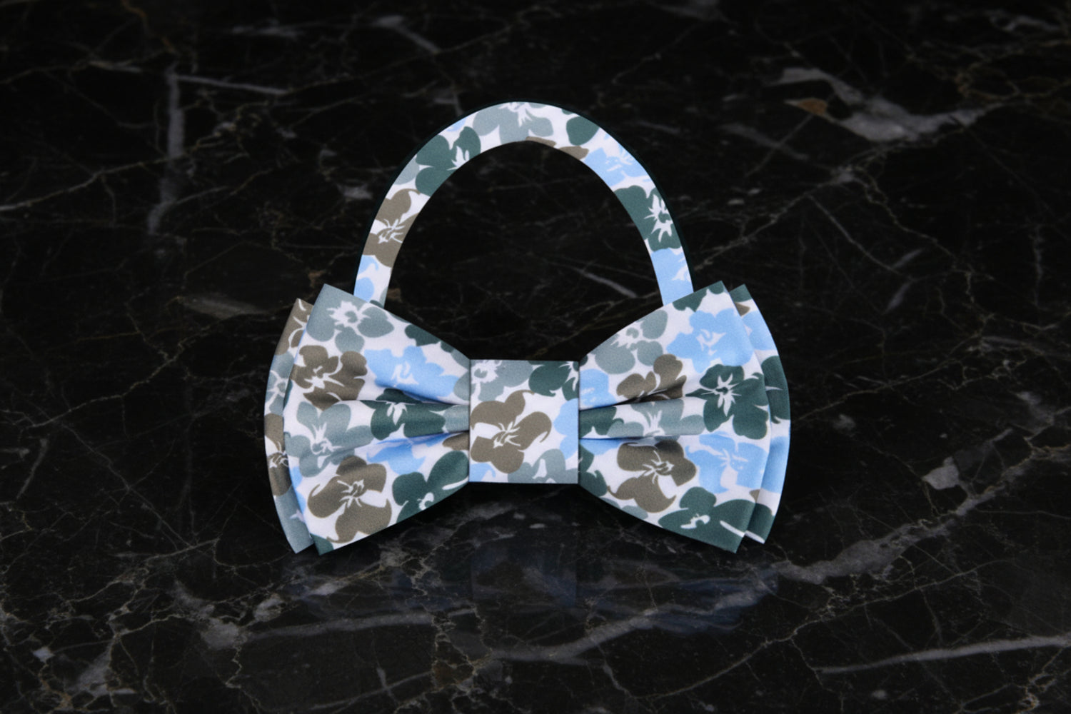 Olive Brown, Light Blue, Dark Green Hibiscus Flowers Bow Tie Pre TiedOlive Brown, Light Blue, Dark Green Hibiscus Flowers Bow Tie Pre Tied