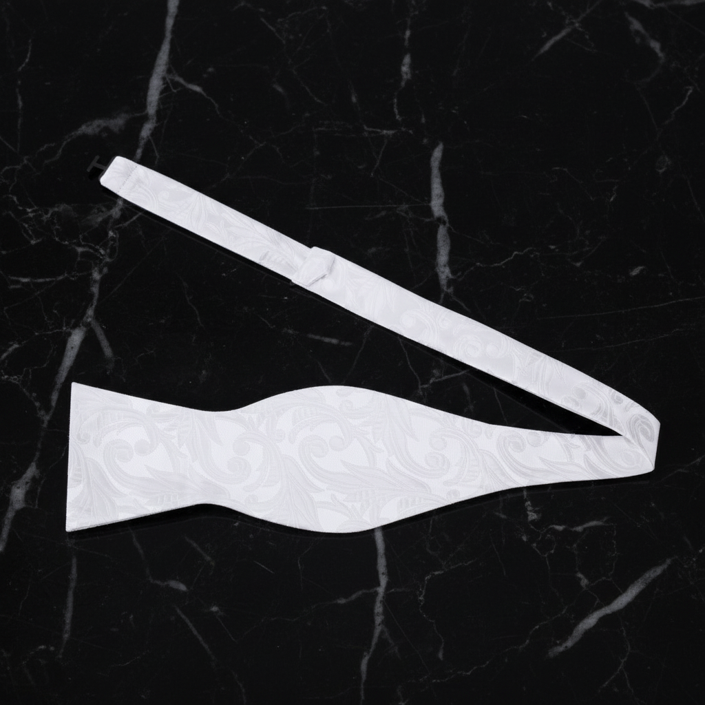  A White Floral Pattern Self Tie Bow Tie