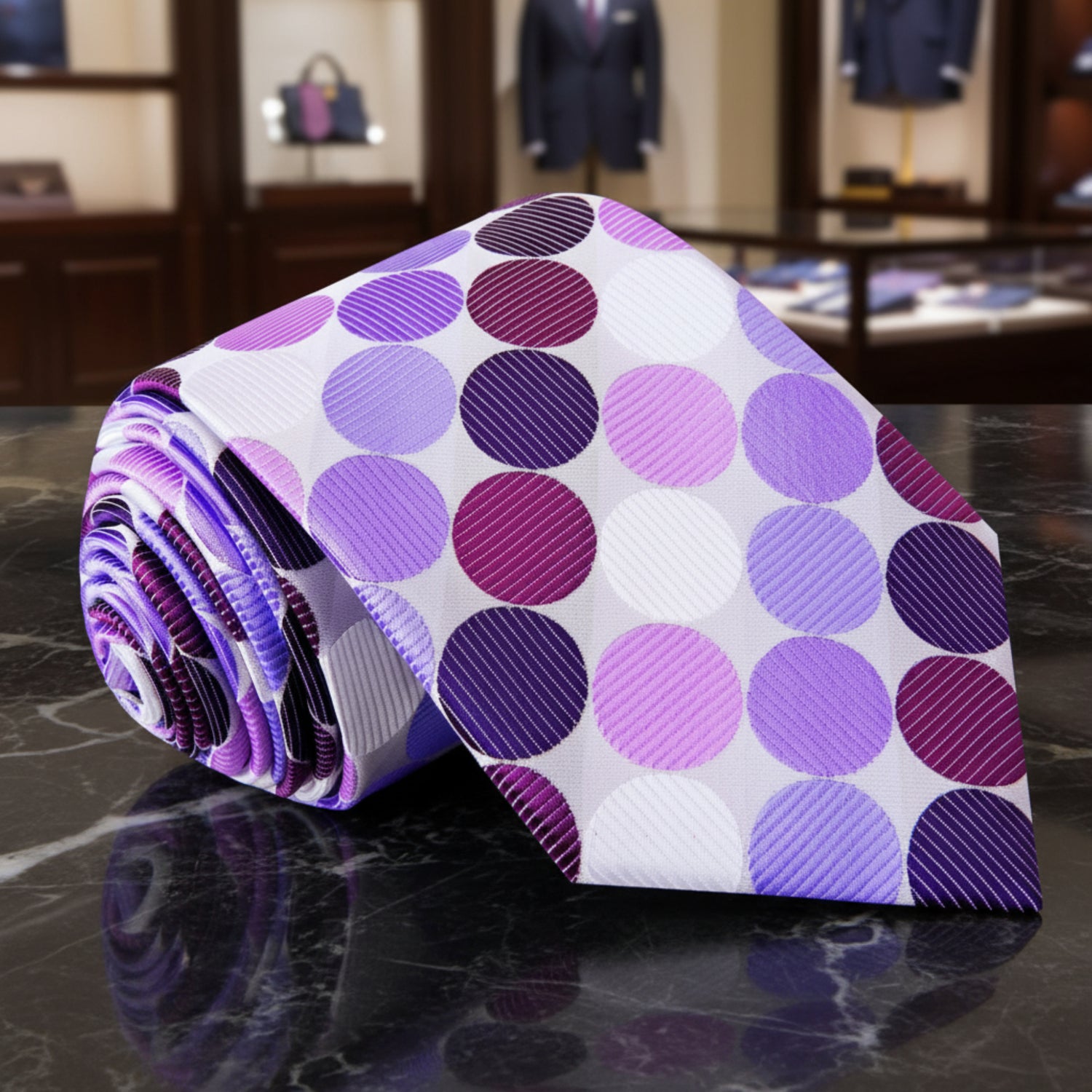 white purple dots tie 