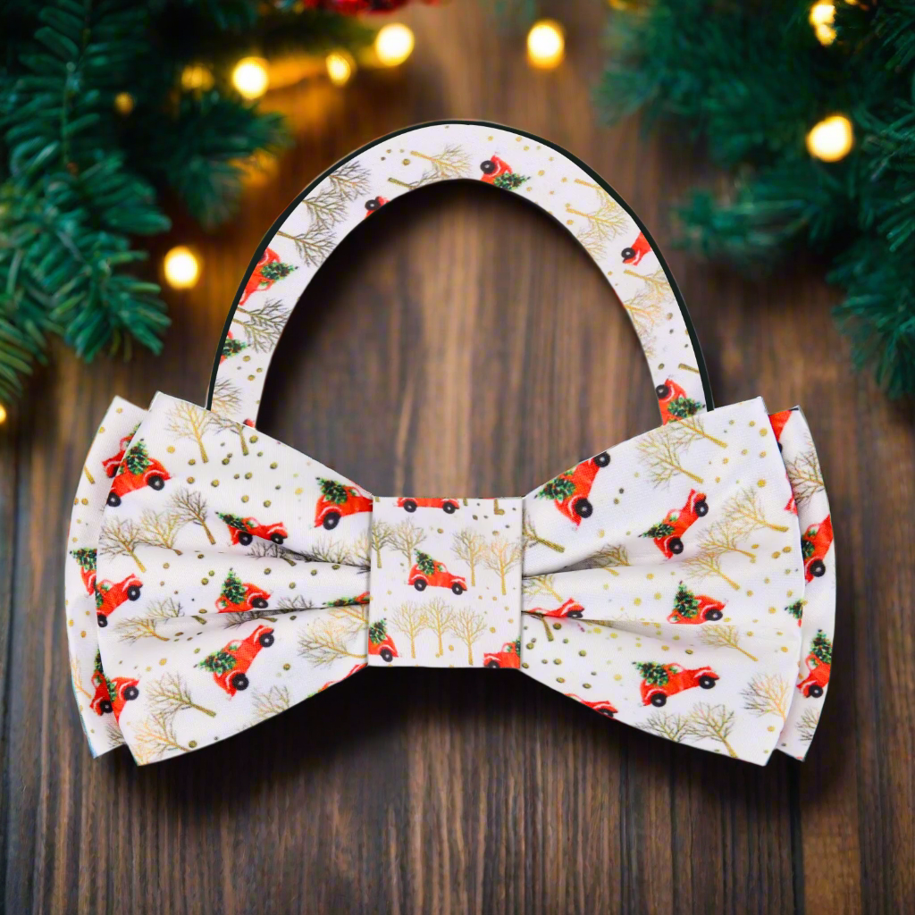 White Red Christmas Tree Car Bow Tie Pre Tied