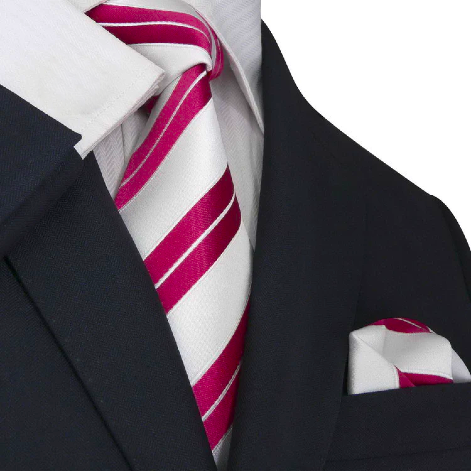 White and Red Stripe Tie and Matching Square