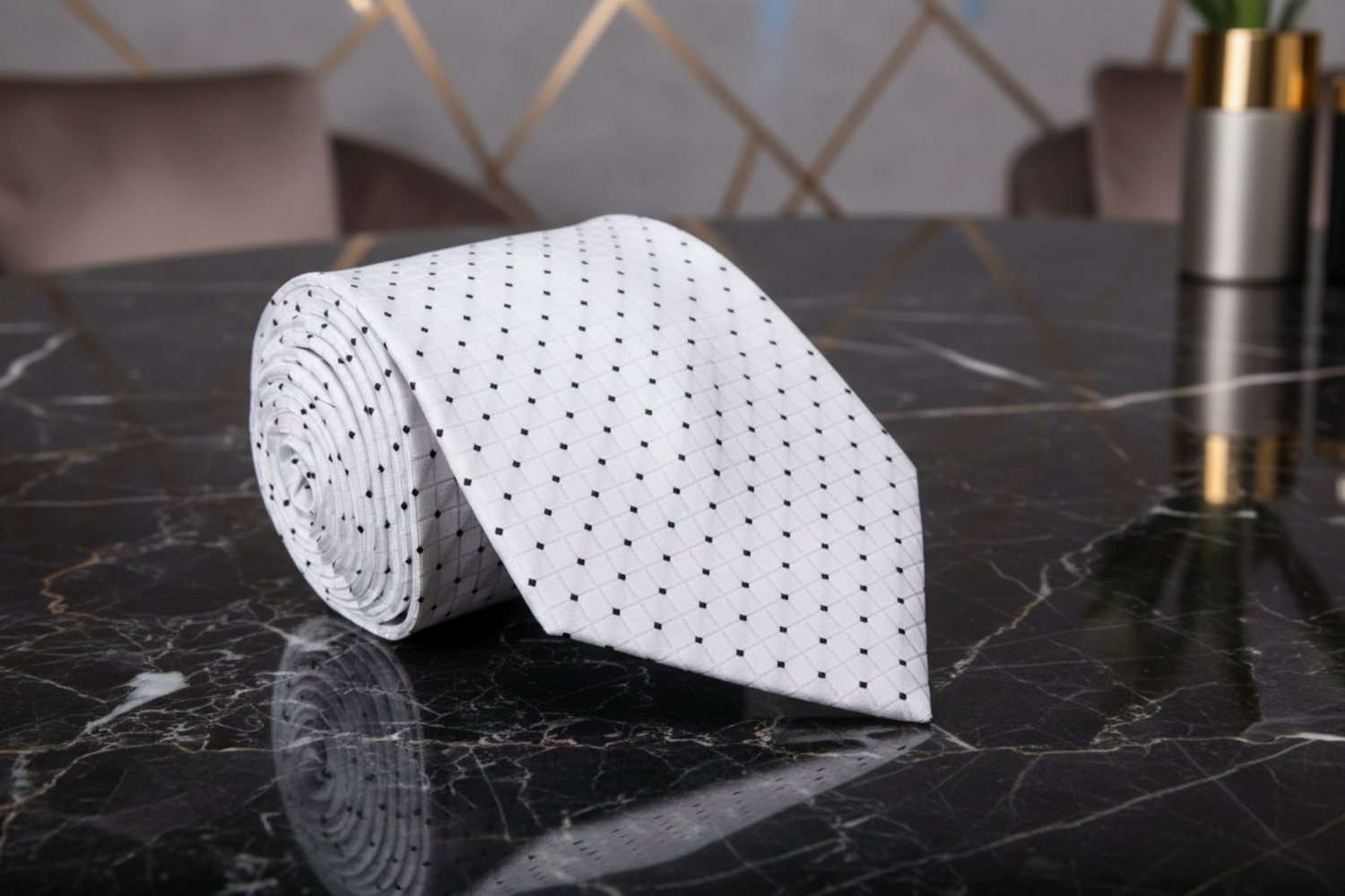 White, Black Dots Necktie