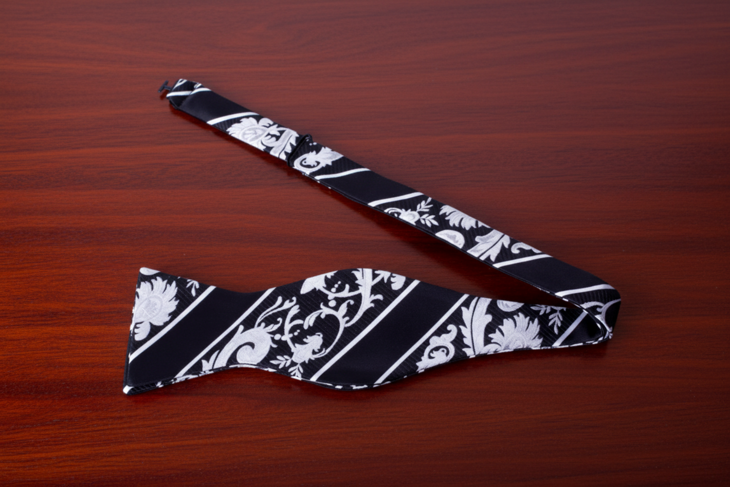Black, Light Grey Paisley Self Tie Bow Tie