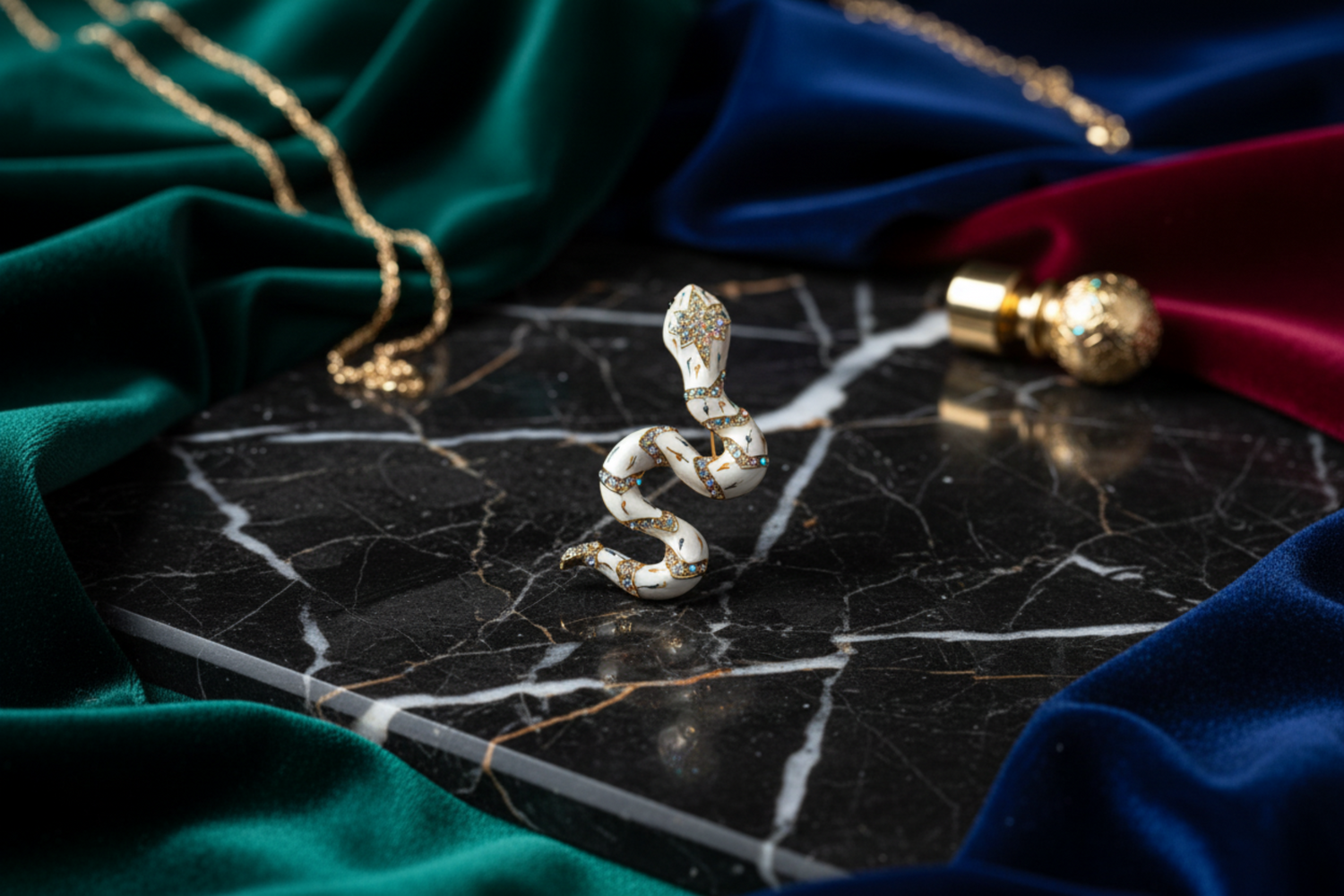 View 2: White Snake With Jewels Lapel Pin