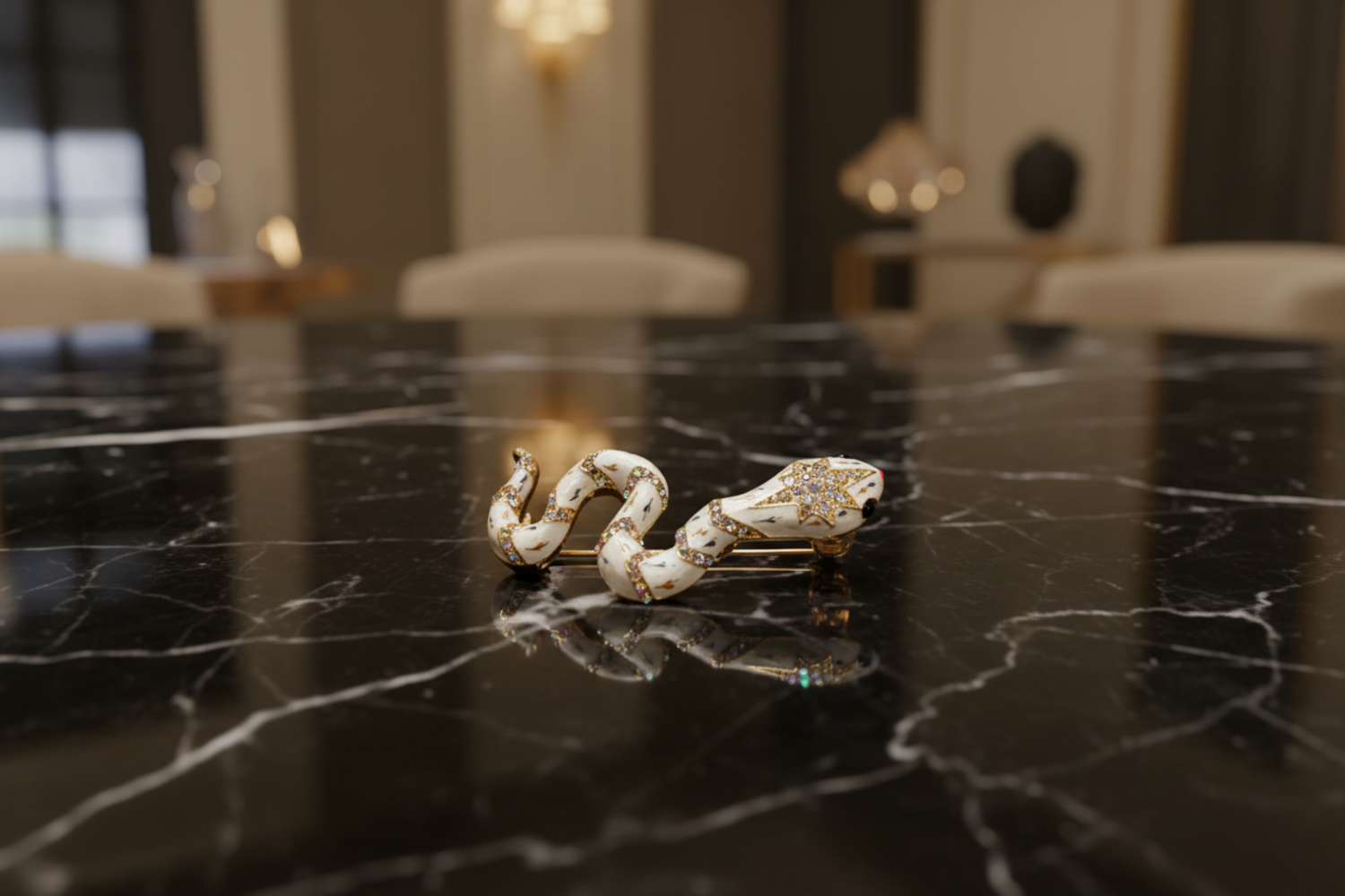 View 3: White Snake With Jewels Lapel Pin