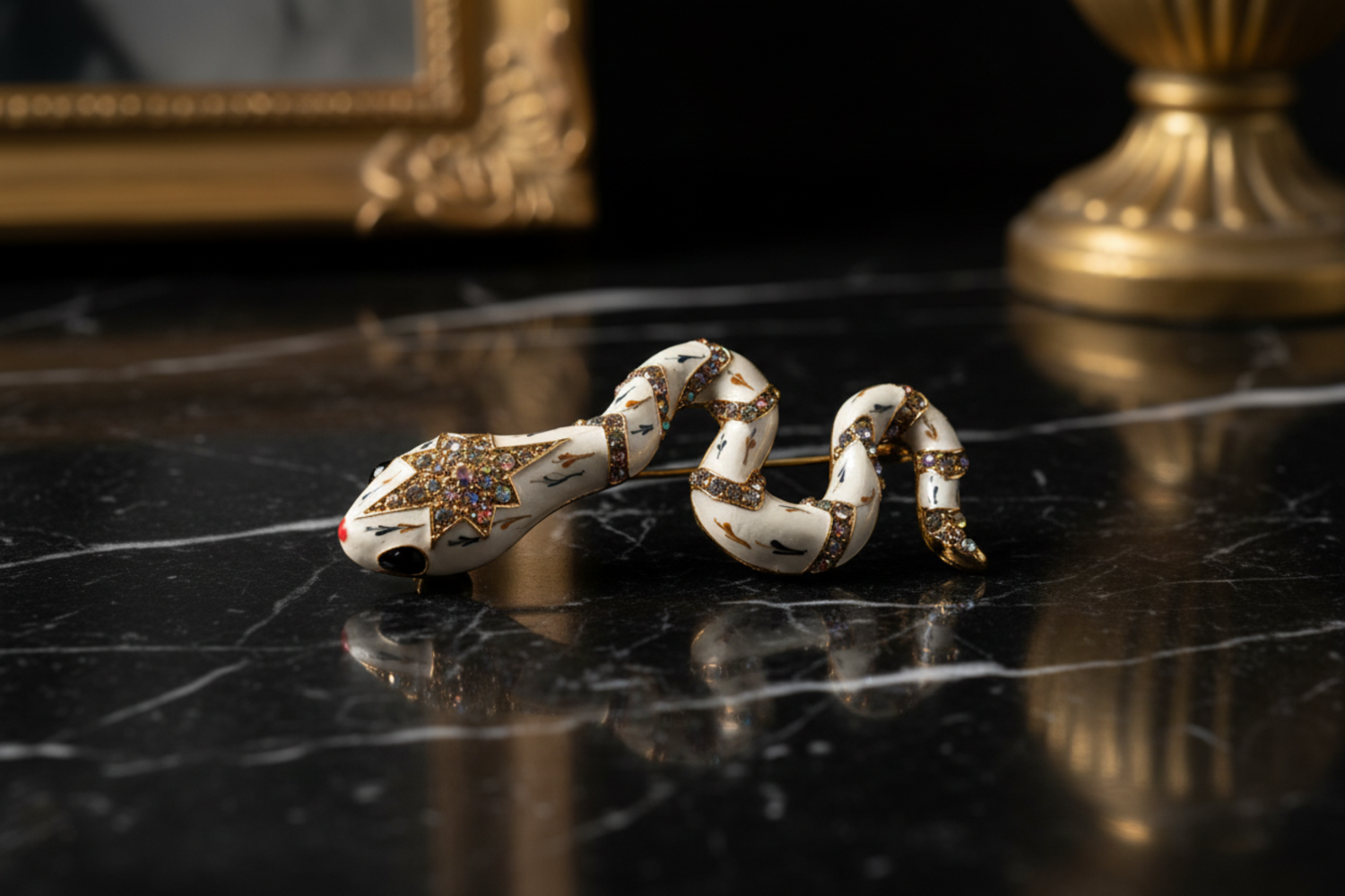 View 4: White Snake With Jewels Lapel Pin