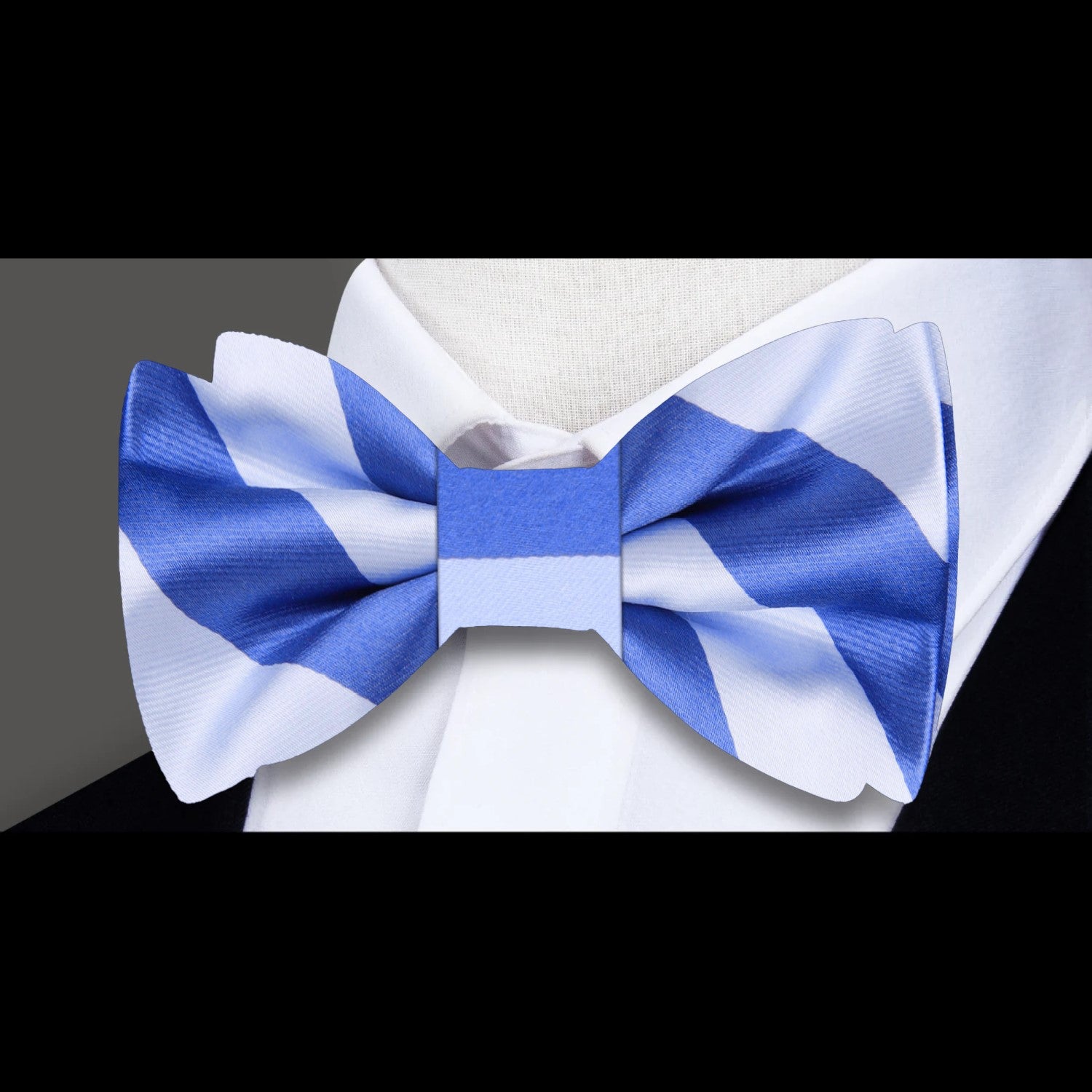 A Soft Blue and Soft White Color Thick Stripe Pattern Silk Bow Tie