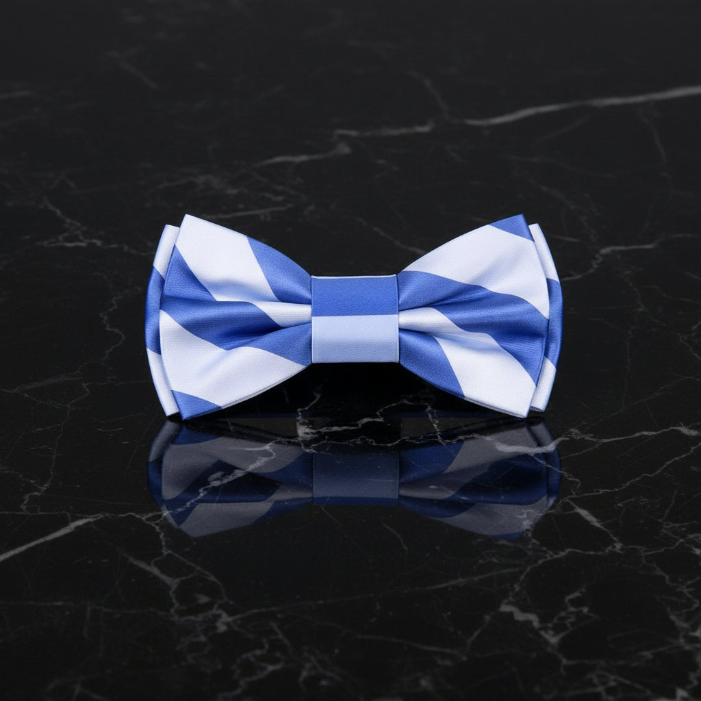 A Soft Blue and Soft White Color Thick Stripe Pattern Bow Tie Pre Tied
