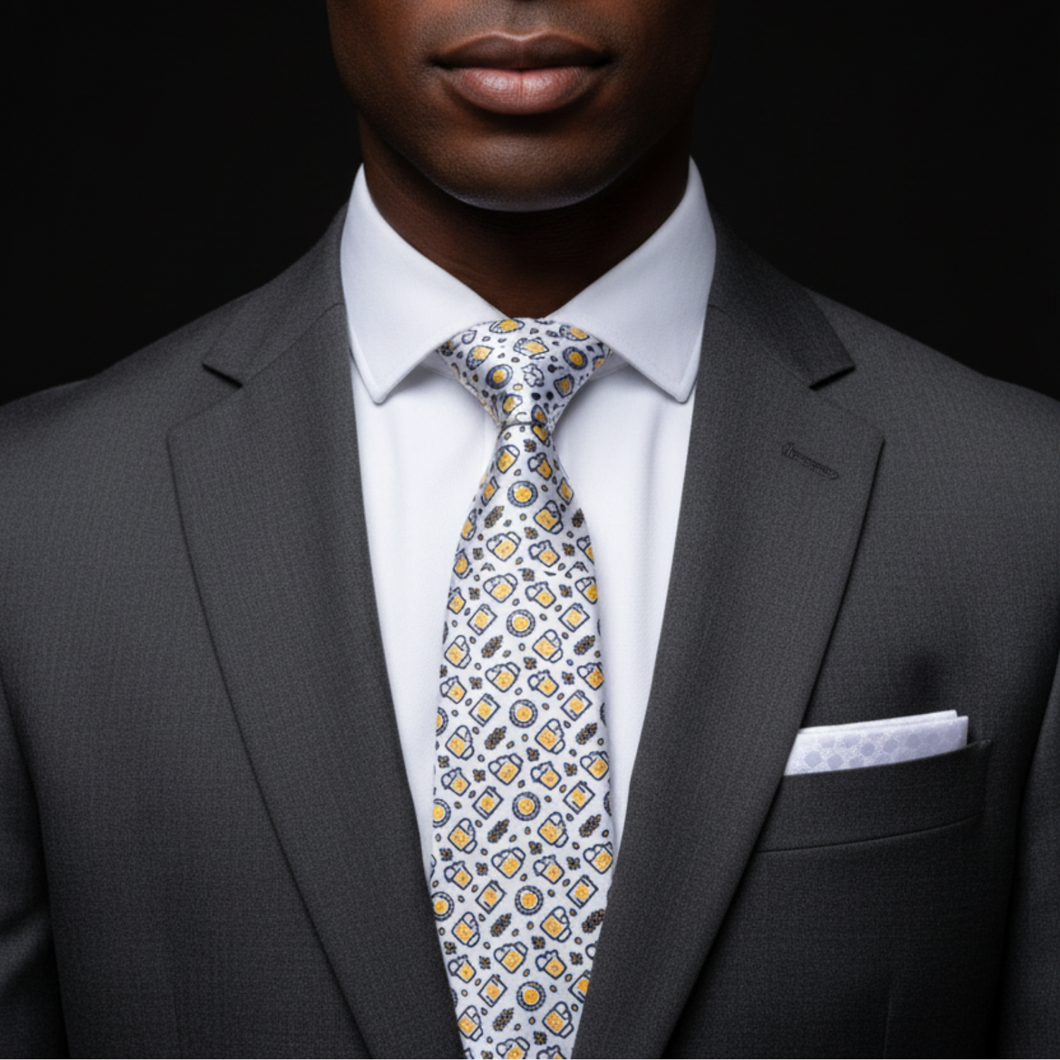 White Beer Mug Novelty Necktie with Pocket Square Option