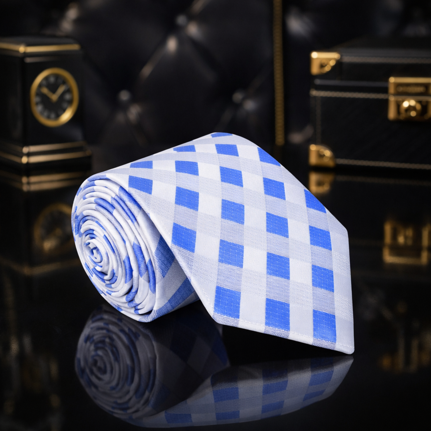 Blue, White Check Tie
