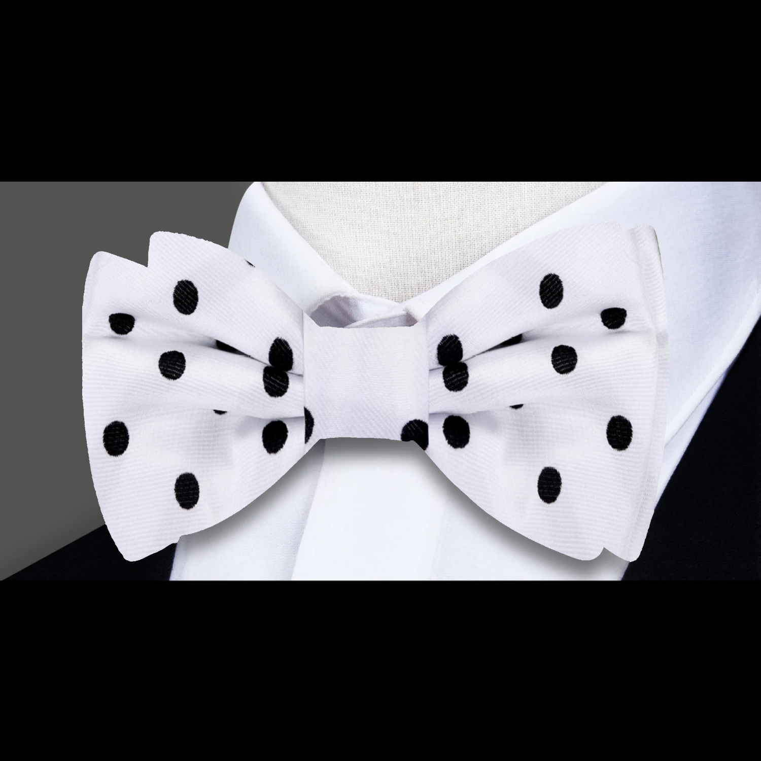 A White, Black Polka Pattern Silk Self Tie Bow Tie