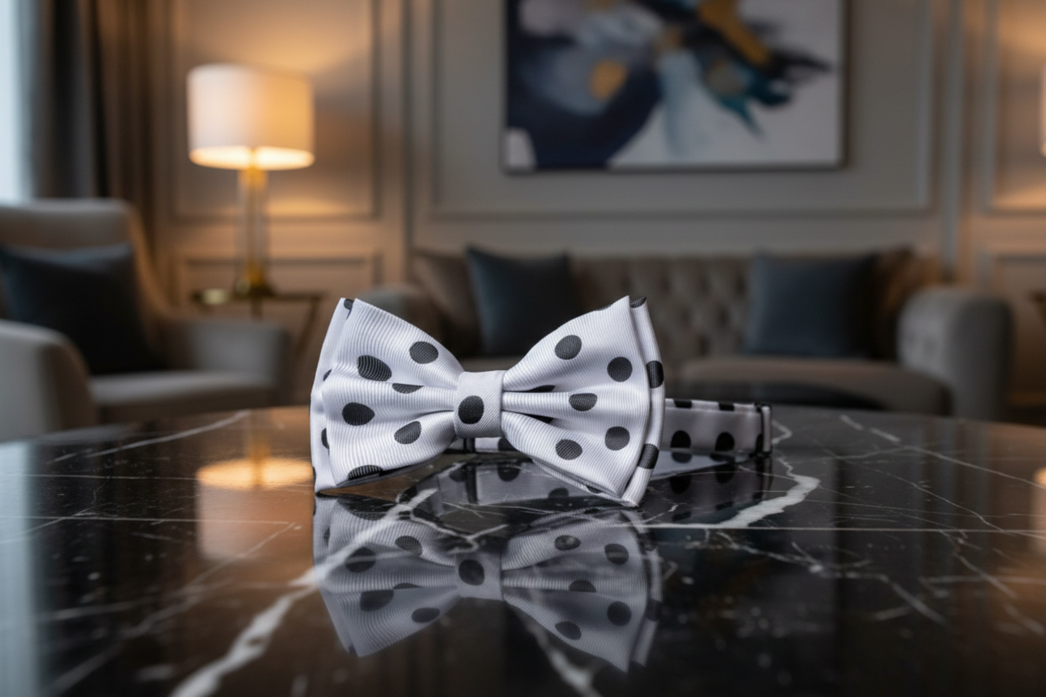 White with Black Dots Bow Tie Pre tied