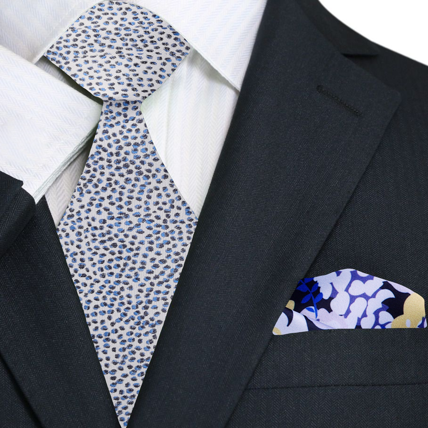 Off-white with Black and Blue Pebbles with Accenting Square