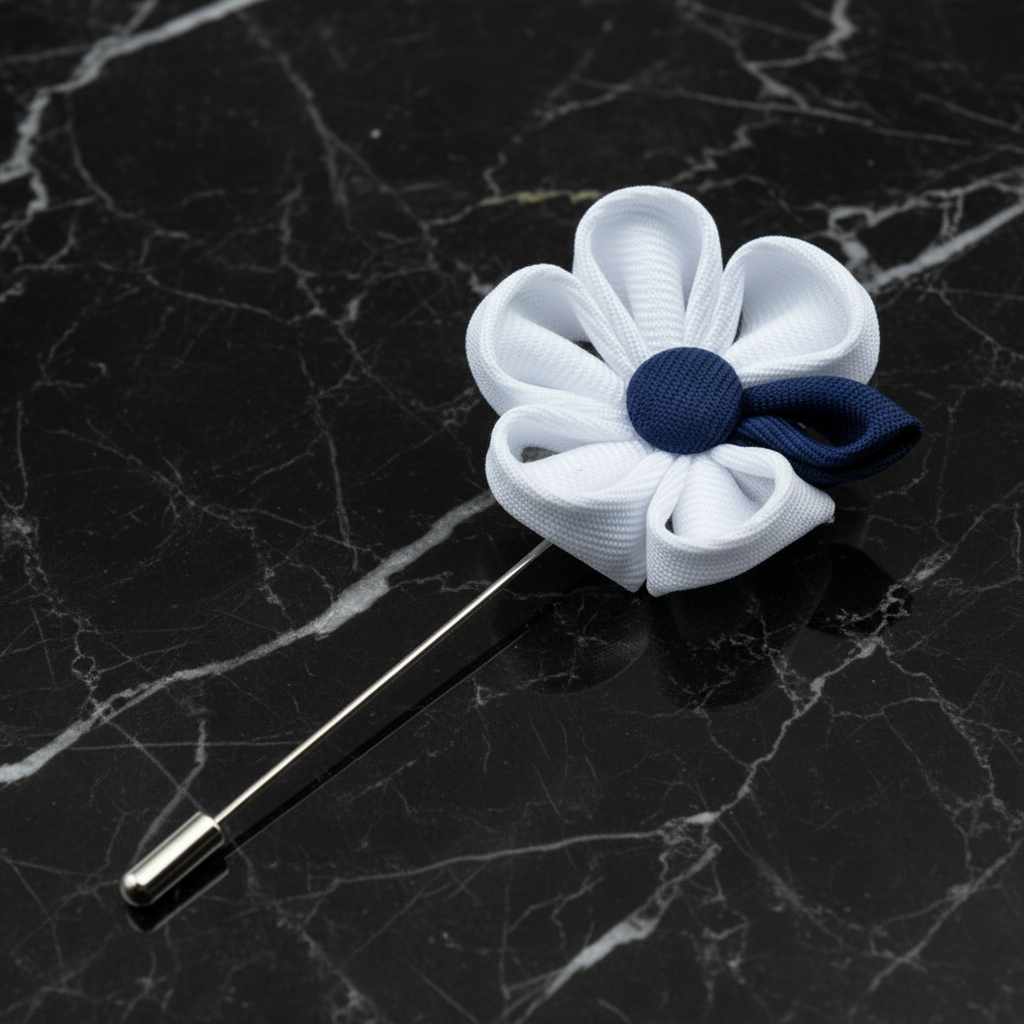 White, Dark Blue Flower Lapel Pin