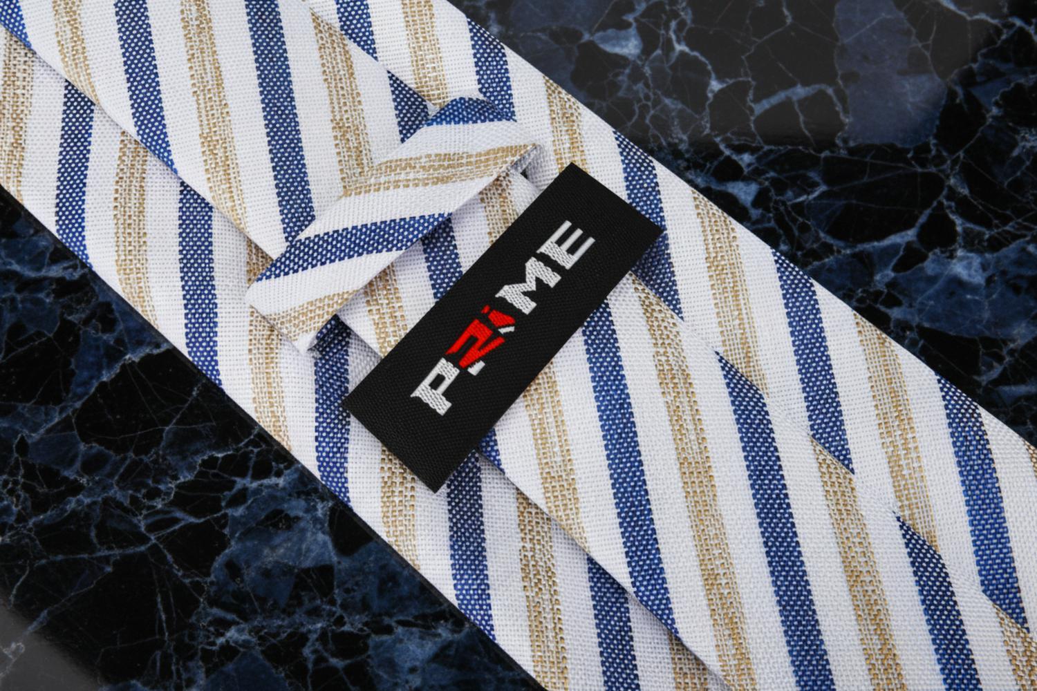 White, Dark Blue, Light Brown Stripe Necktie Keep