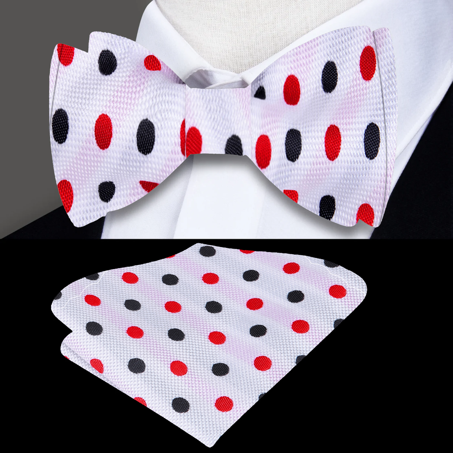 Polka Dot Self-Tie Bow Tie in Blue, White, Black, Grey, Brown and Red