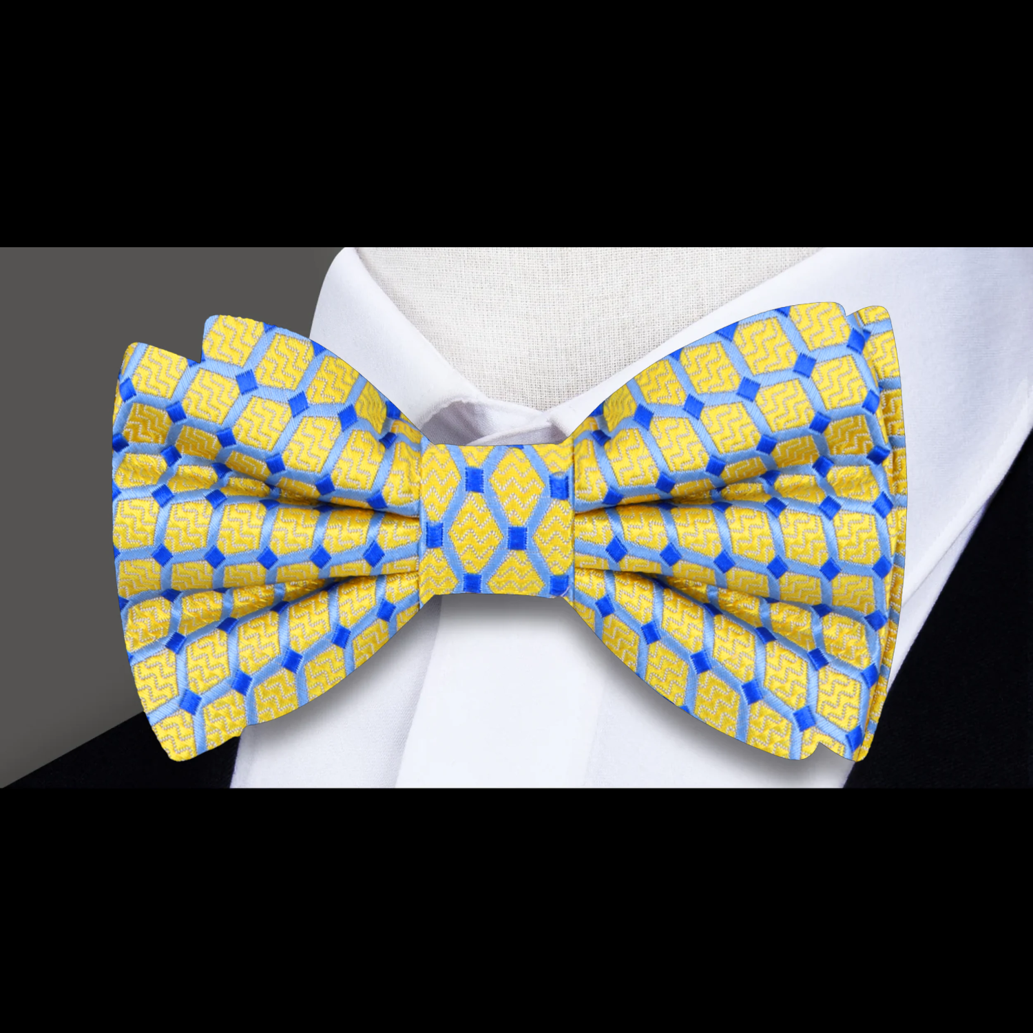 Yellow, Royal Blue & Light Blue Geometric Mosaic Bow Tie