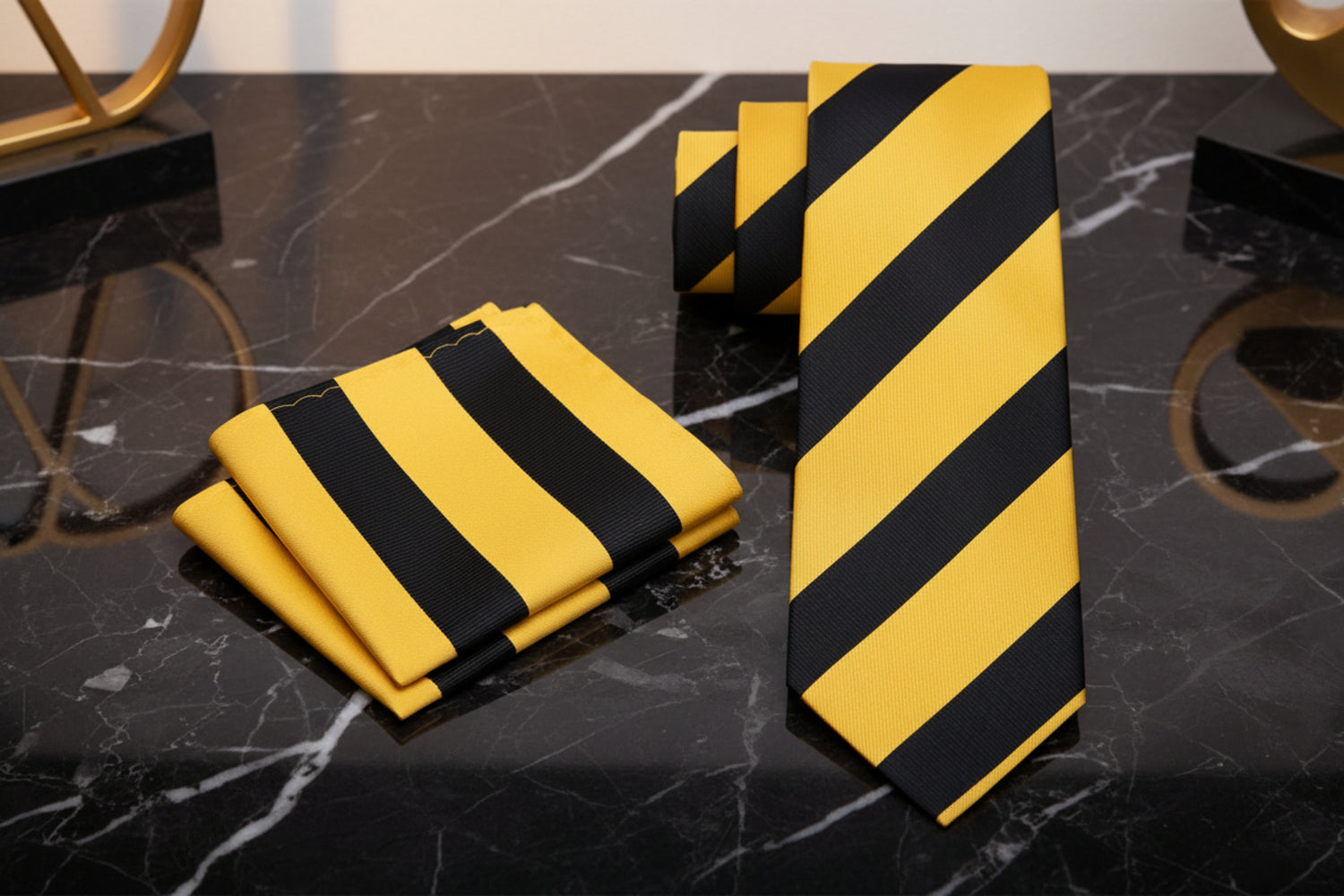 Alt Yellow and Black Block Stripe Necktie and Matching Square