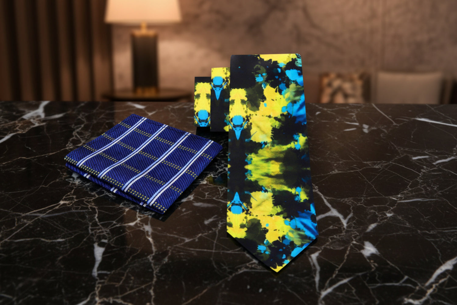 view 2 Premium Yellow Abstract Tie and Square