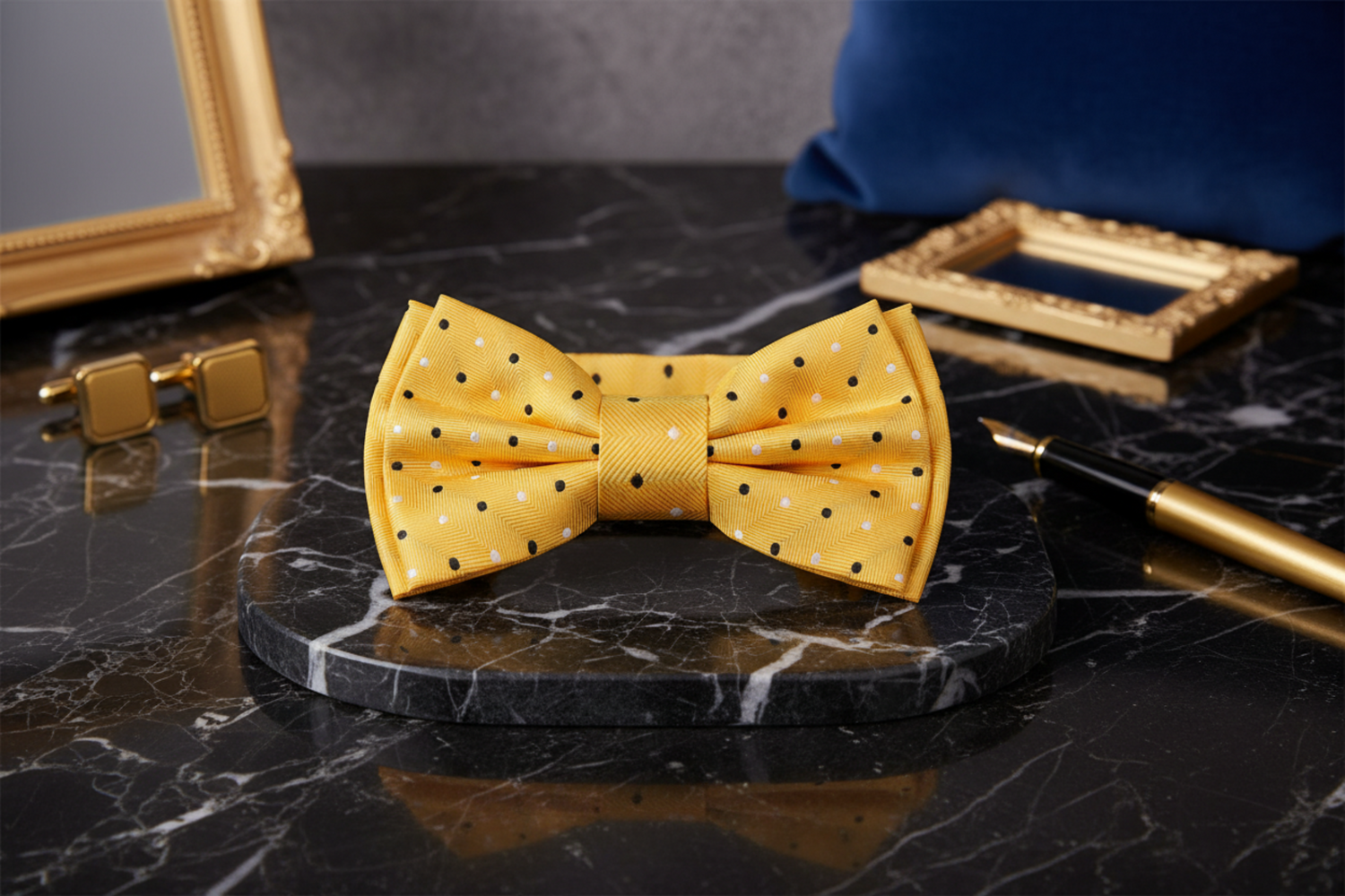  Yellow Black White Color Dots Bow Tie Pre Tied