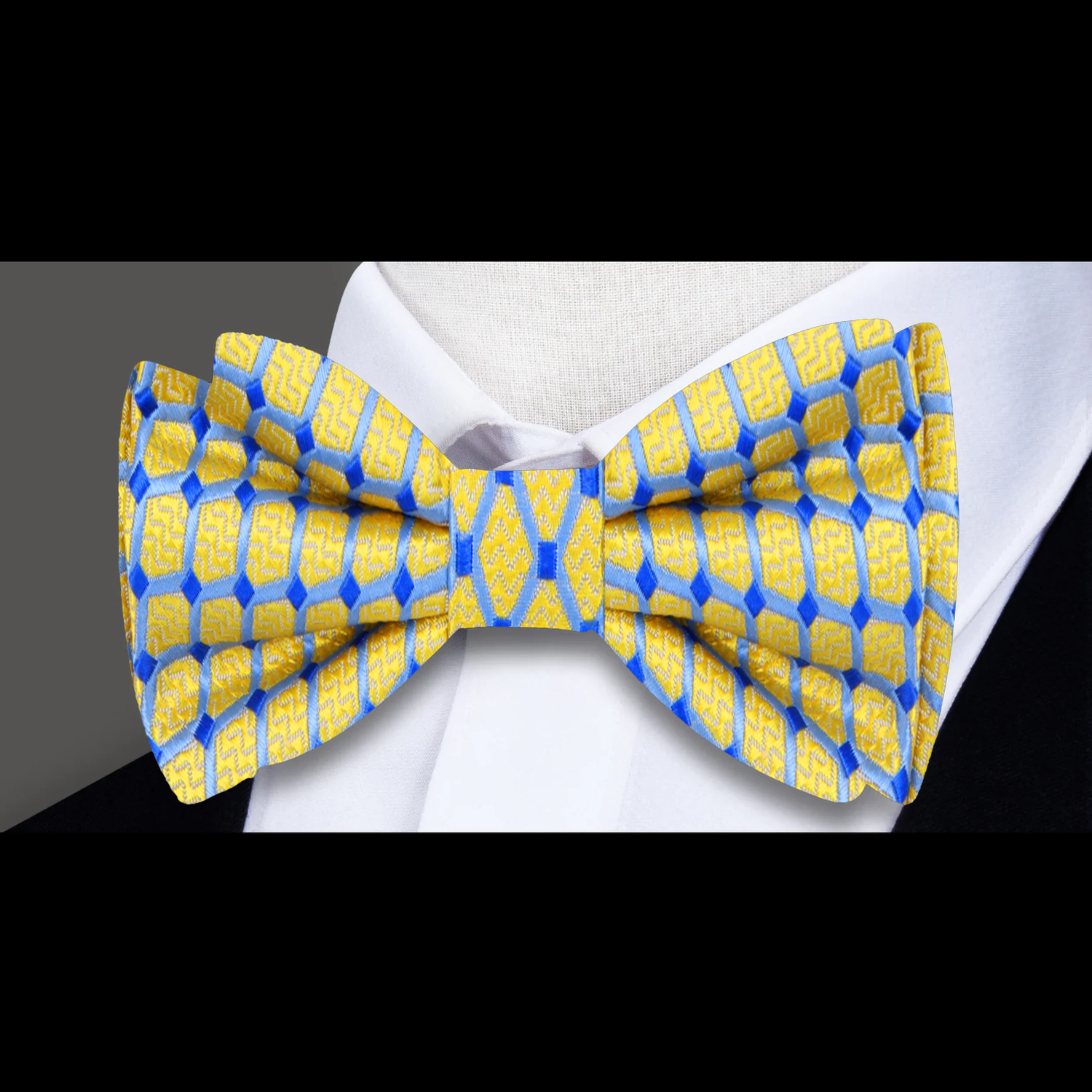 Yellow, Blue Geometric Bow Tie