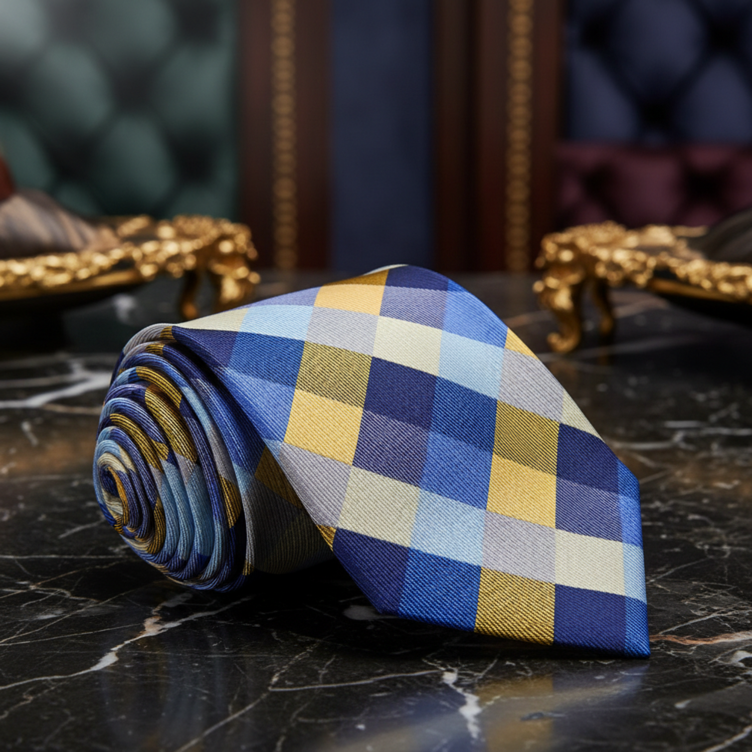 Blue, Yellow Check Tie