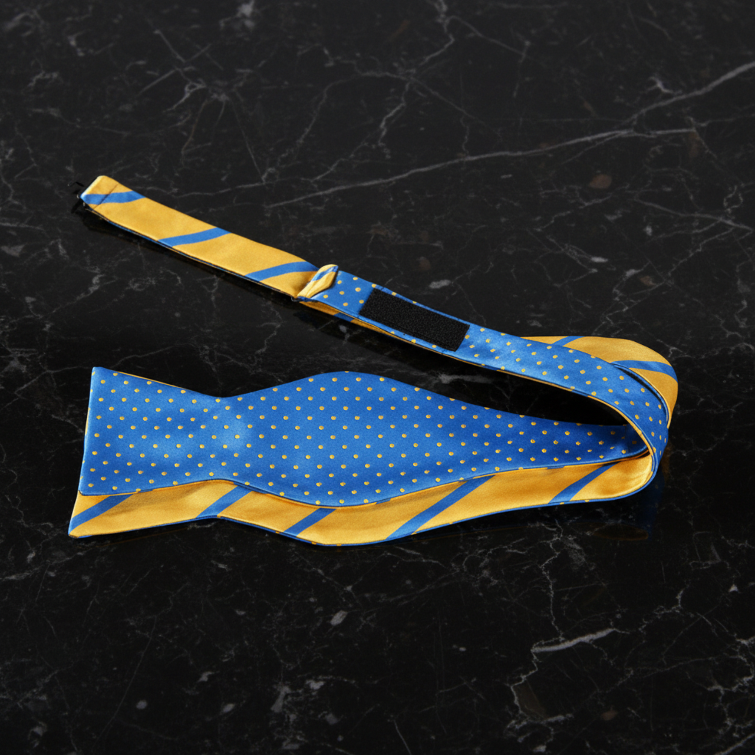 Yellow and Blue Double Sided Bow Tie Self Tie